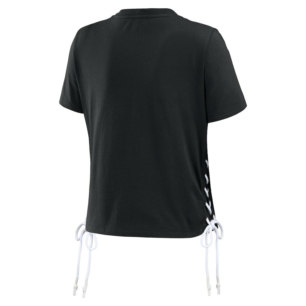 Las Vegas Raiders WEAR by Erin Andrews Women's Lace Up Side Modest Cropped T-Shirt Black | NFL