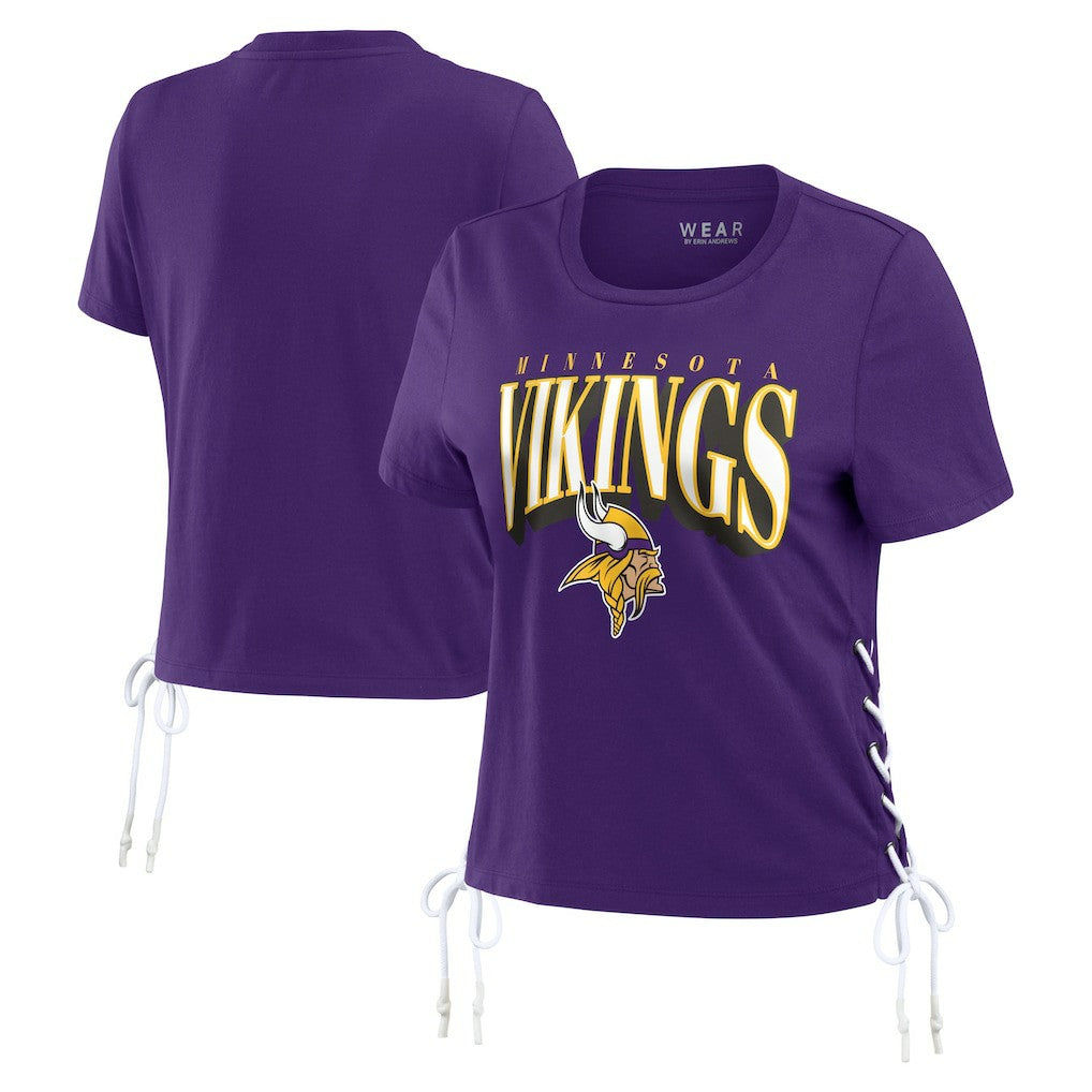Minnesota Vikings WEAR by Erin Andrews Women's Lace Up Side Modest Cropped T-Shirt Purple | NFL