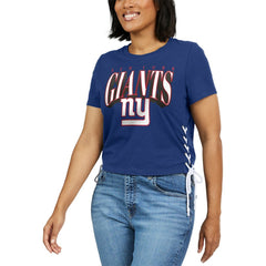 New York Giants WEAR by Erin Andrews Women's Lace Up Side Modest Cropped T-Shirt Royal | NFL