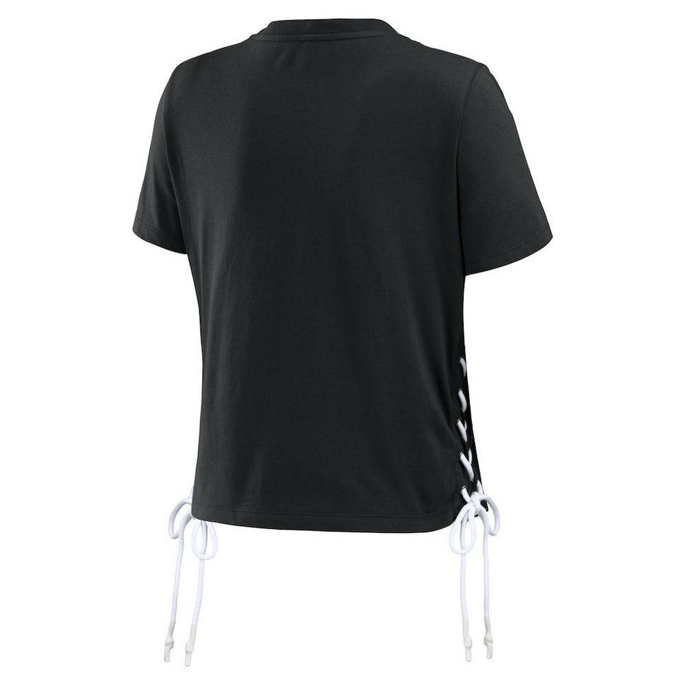 Cincinnati Bengals WEAR by Erin Andrews Women's Lace Up Side Modest Cropped T-Shirt Black | NFL