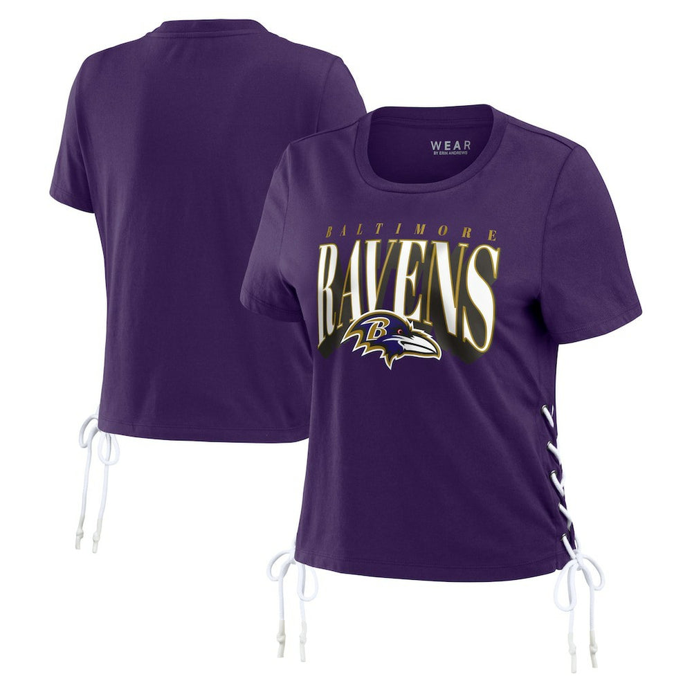 Baltimore Ravens WEAR by Erin Andrews Women's Lace Up Side Modest Cropped T-Shirt Purple | NFL