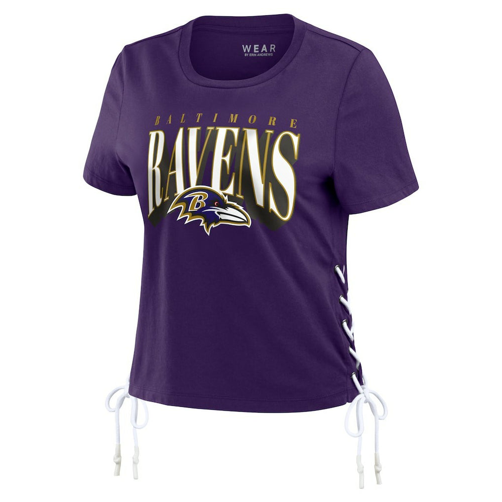 Baltimore Ravens WEAR by Erin Andrews Women's Lace Up Side Modest Cropped T-Shirt Purple | NFL