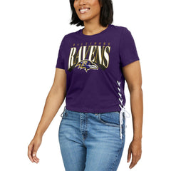 Baltimore Ravens WEAR by Erin Andrews Women's Lace Up Side Modest Cropped T-Shirt Purple | NFL