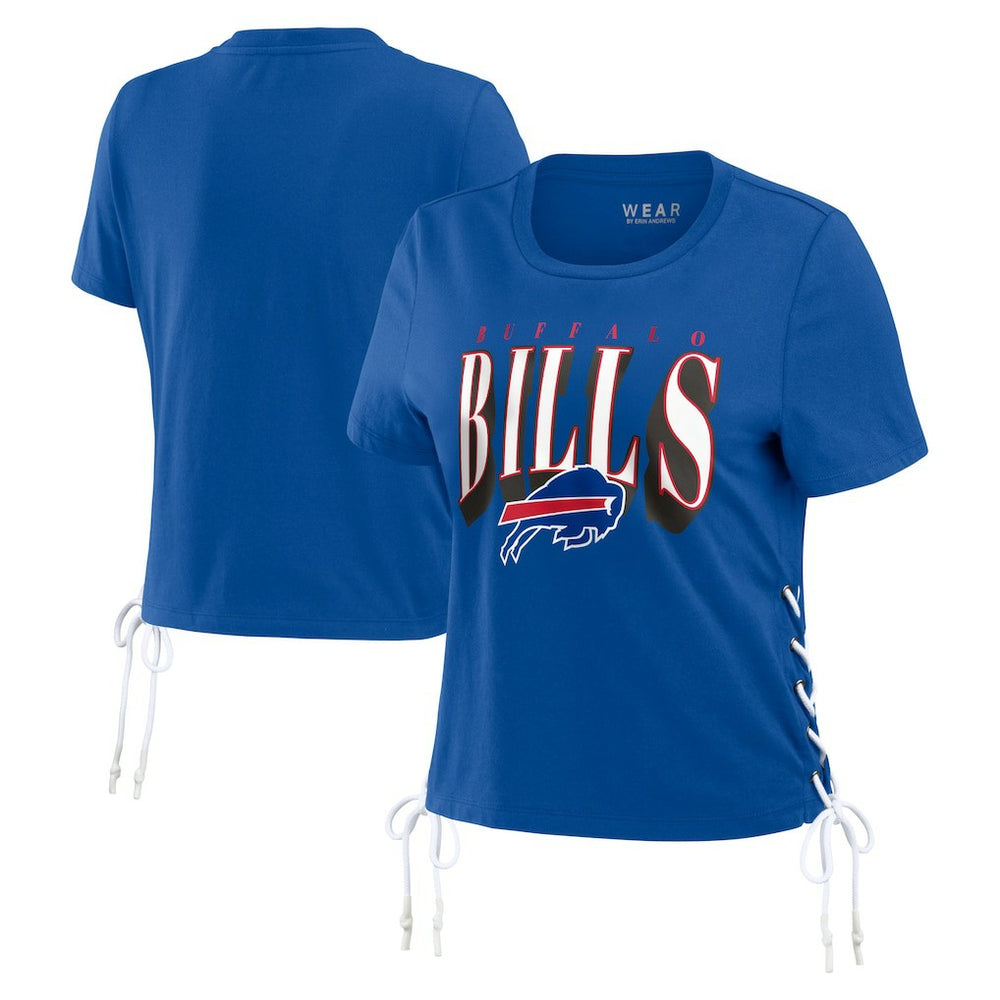 Buffalo Bills WEAR by Erin Andrews Women's Lace Up Side Modest Cropped T-Shirt Royal | NFL