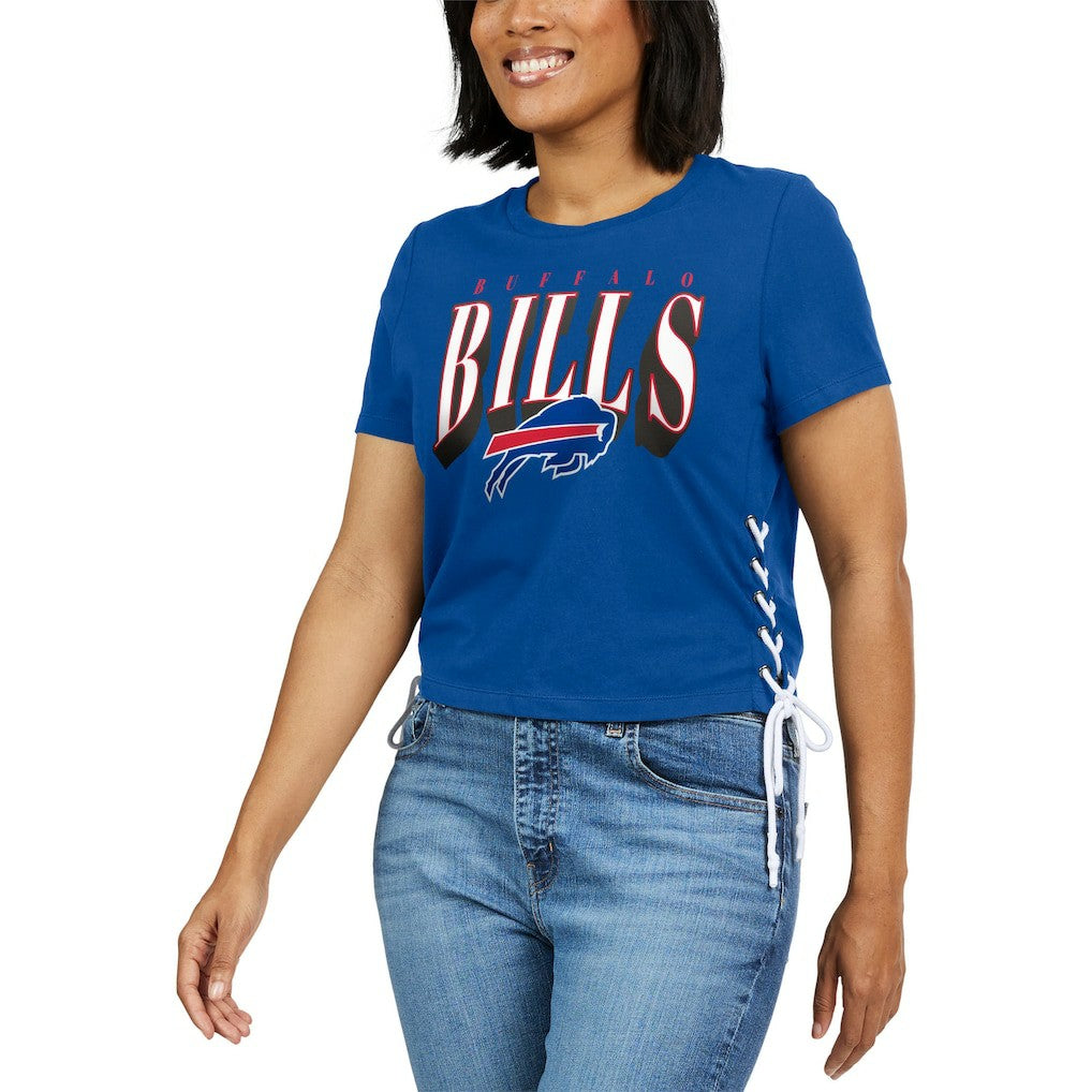 Buffalo Bills WEAR by Erin Andrews Women's Lace Up Side Modest Cropped T-Shirt Royal | NFL