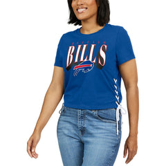 Buffalo Bills WEAR by Erin Andrews Women's Lace Up Side Modest Cropped T-Shirt Royal | NFL