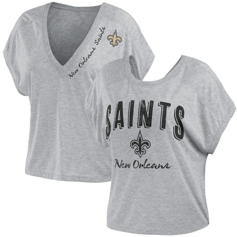 New Orleans Saints WEAR by Erin Andrews Women's Reversible T-Shirt Heather Gray | NFL