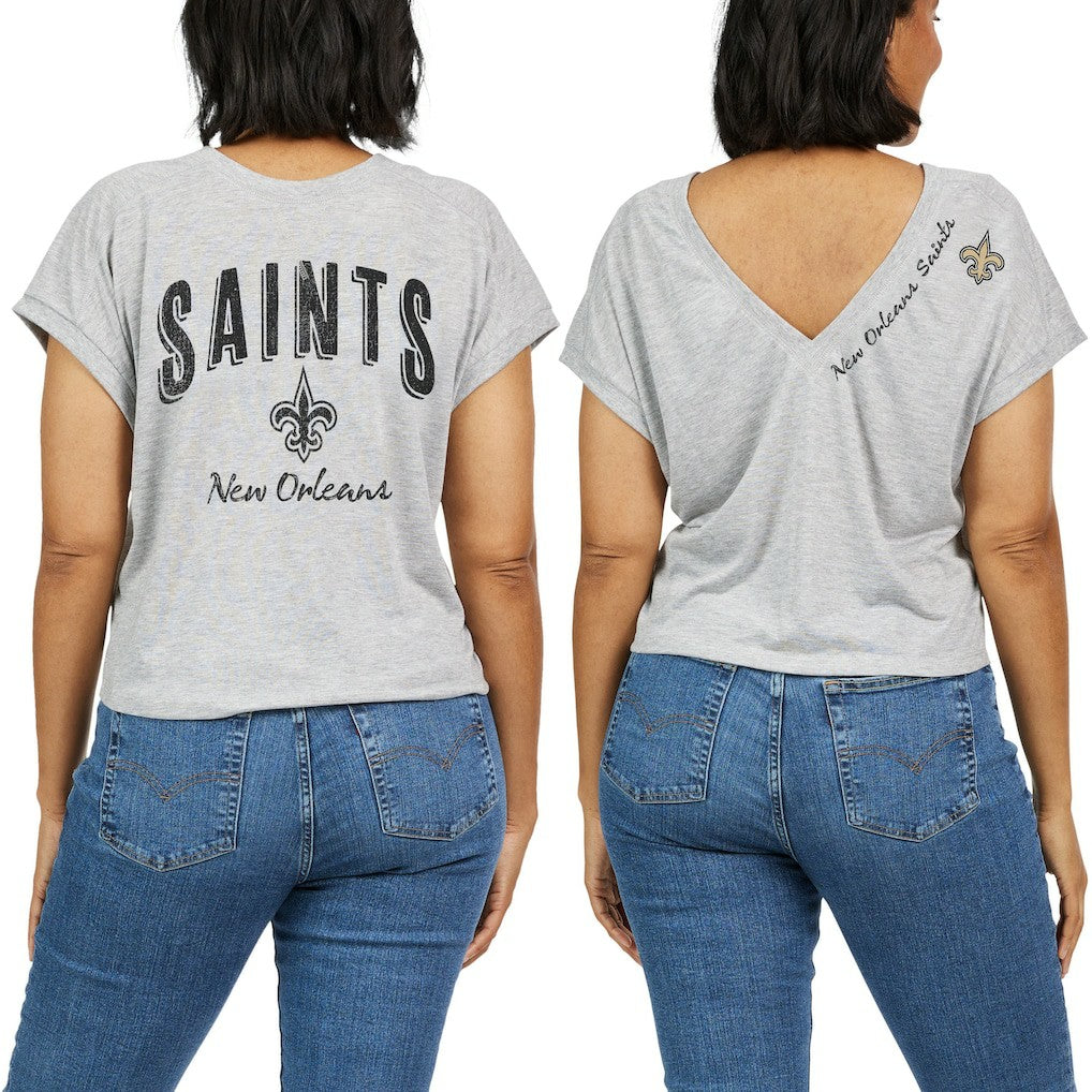New Orleans Saints WEAR by Erin Andrews Women's Reversible T-Shirt Heather Gray | NFL