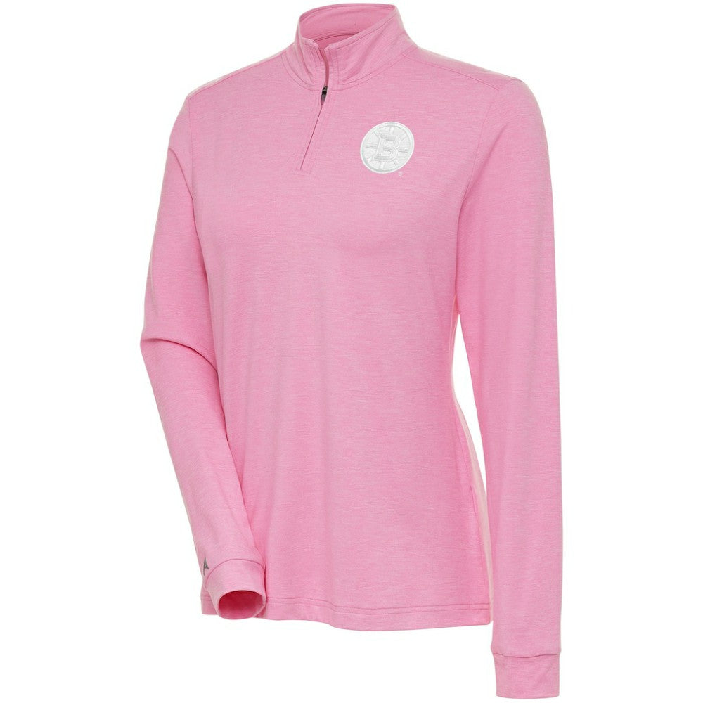 Boston Bruins Antigua Women's White Logo Mentor Quarter-Zip Jacket - Pink - NHL