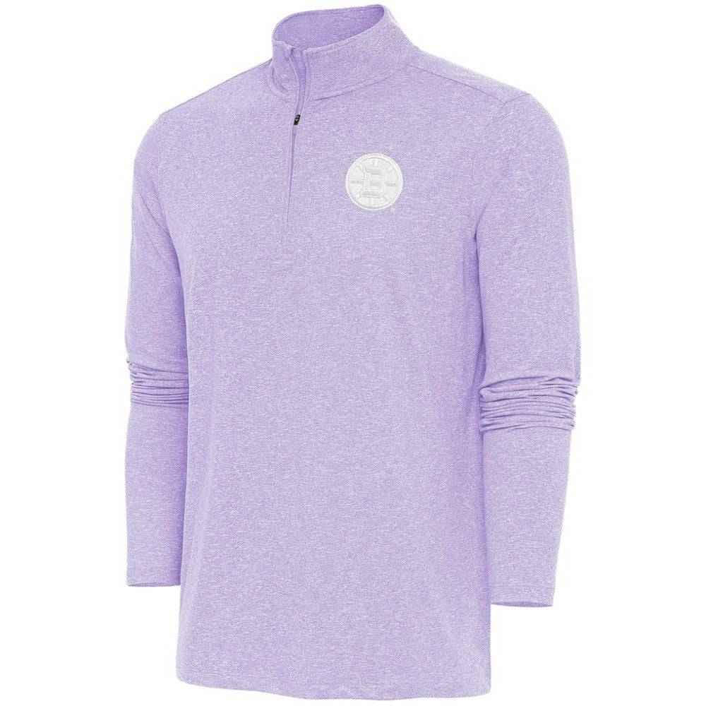 Boston Bruins Antigua White Logo Hunk Quarter-Zip Pullover - Lavender - NHL