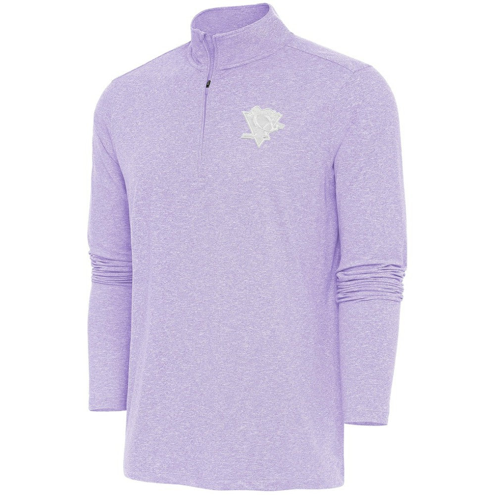 Pittsburgh Penguins Antigua White Logo Hunk Quarter-Zip Pullover - Lavender - NHL