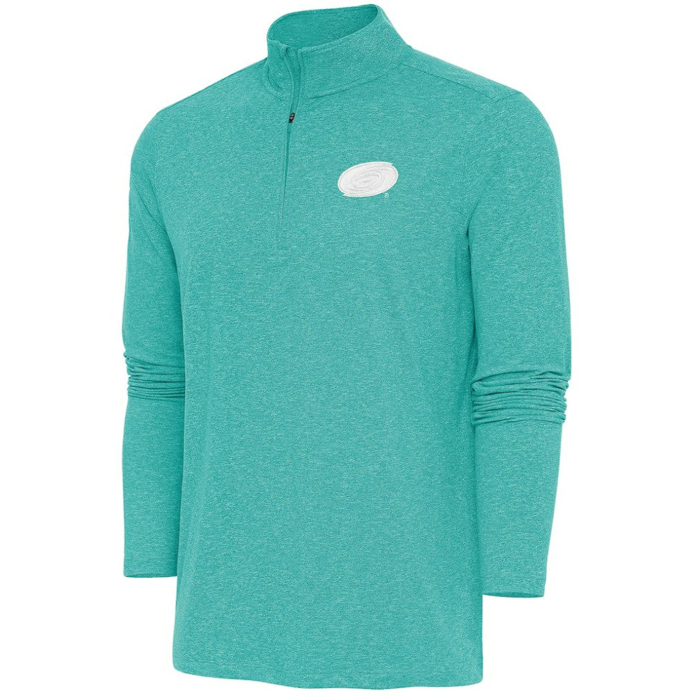 Carolina Hurricanes Antigua White Logo Hunk Quarter-Zip Pullover - Heather Aqua - NHL