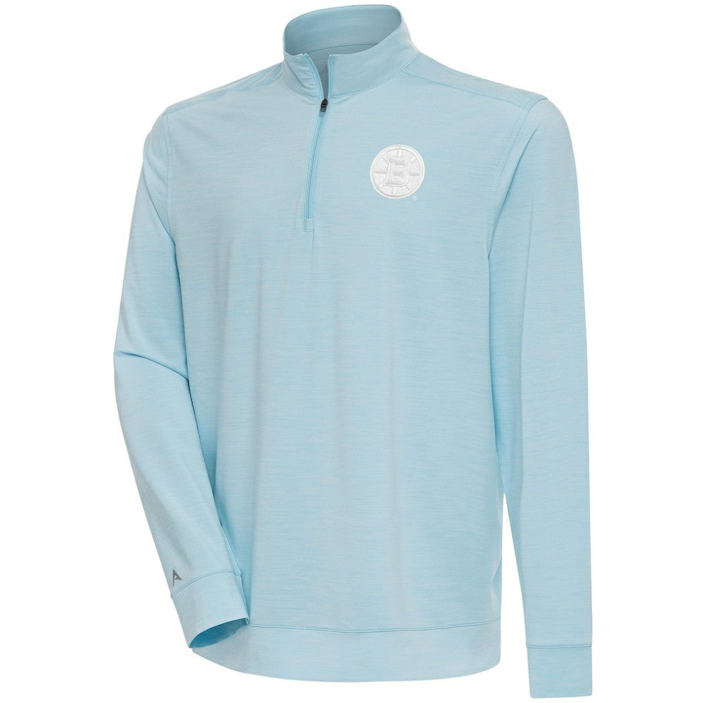 Boston Bruins Antigua White Logo Bright Quarter-Zip Pullover - Powder Blue - NHL