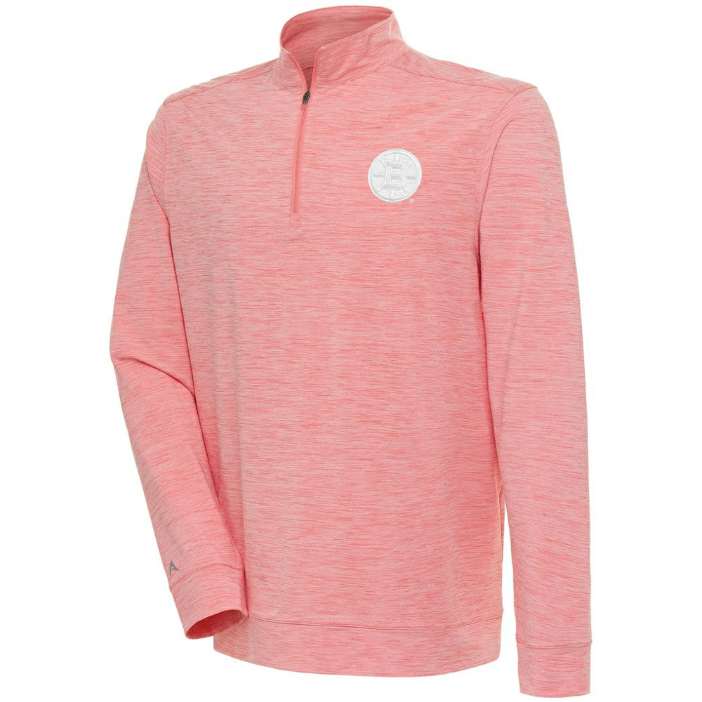 Boston Bruins Antigua White Logo Bright Quarter-Zip Pullover - Coral - NHL