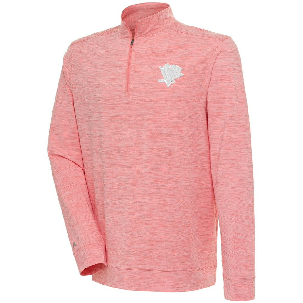 Pittsburgh Penguins Antigua White Logo Bright Quarter-Zip Pullover - Coral - NHL