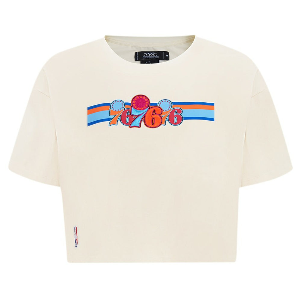 Philadelphia 76ers Pro Standard Women's Retro Striper SJ Cropped Boxy T-Shirt Cream - NBA