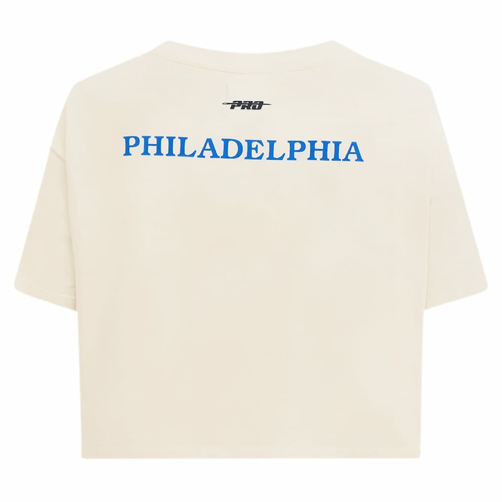 Philadelphia 76ers Pro Standard Women's Retro Striper SJ Cropped Boxy T-Shirt Cream - NBA