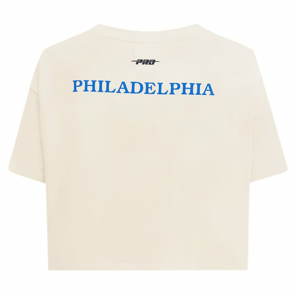 Philadelphia 76ers Pro Standard Women's Retro Striper SJ Cropped Boxy T-Shirt Cream - NBA