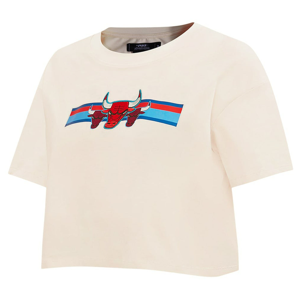 Chicago Bulls Pro Standard Women's Retro Striper SJ Cropped Boxy T-Shirt Cream - NBA