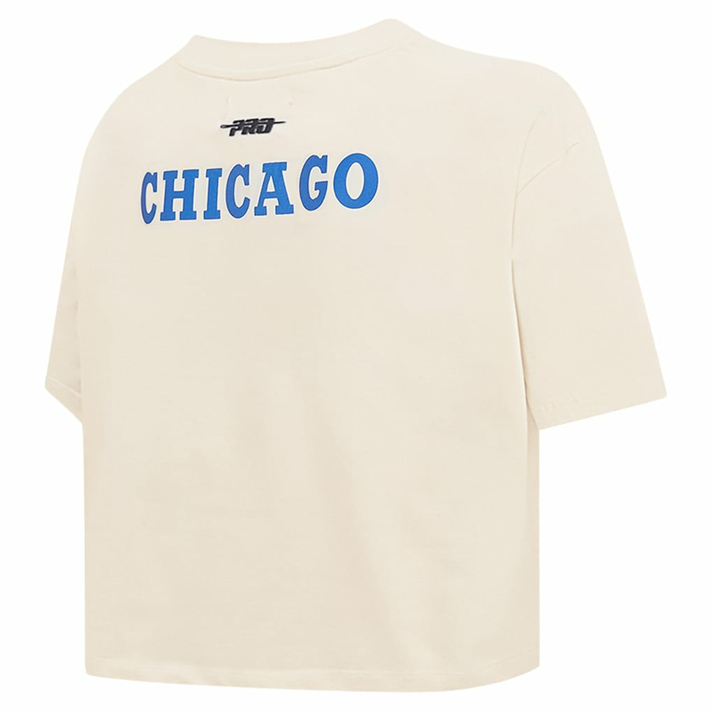 Chicago Bulls Pro Standard Women's Retro Striper SJ Cropped Boxy T-Shirt Cream - NBA