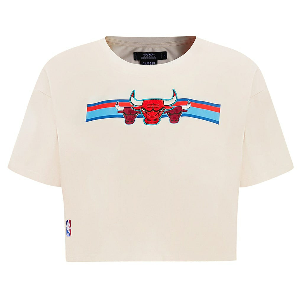 Chicago Bulls Pro Standard Women's Retro Striper SJ Cropped Boxy T-Shirt Cream - NBA
