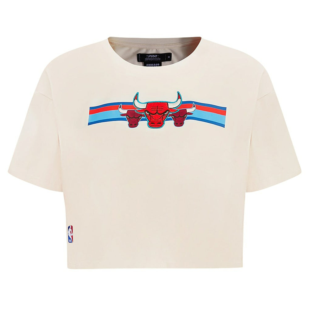 Chicago Bulls Pro Standard Women's Retro Striper SJ Cropped Boxy T-Shirt Cream - NBA