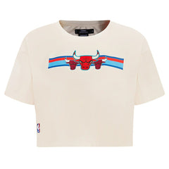 Chicago Bulls Pro Standard Women's Retro Striper SJ Cropped Boxy T-Shirt Cream - NBA