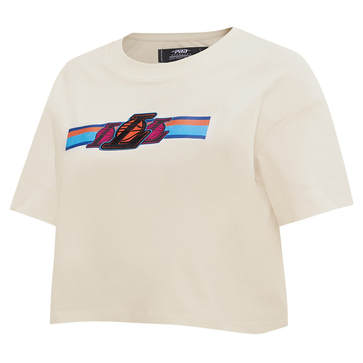 Los Angeles Lakers Pro Standard Women's Retro Striper SJ Cropped Boxy T-Shirt Cream - NBA