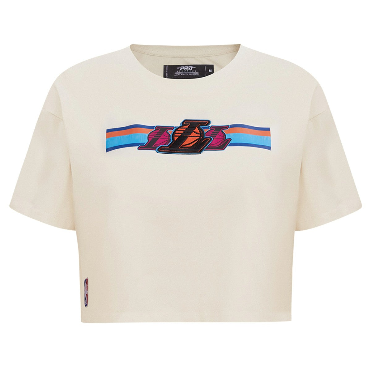 Los Angeles Lakers Pro Standard Women's Retro Striper SJ Cropped Boxy T-Shirt Cream - NBA