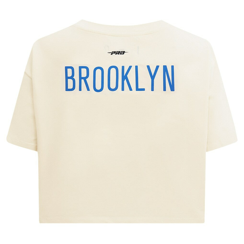 Brooklyn Nets Pro Standard Women's Retro Striper SJ Cropped Boxy T-Shirt Cream - NBA
