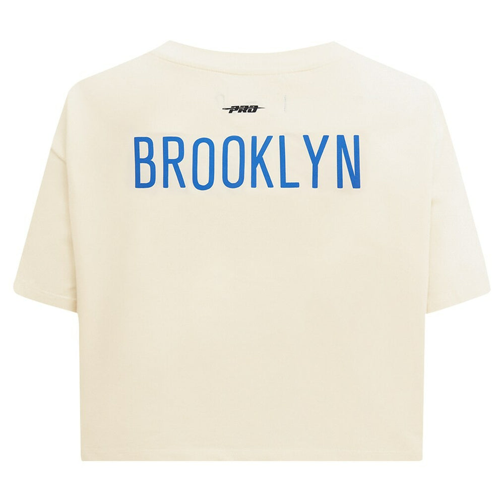 Brooklyn Nets Pro Standard Women's Retro Striper SJ Cropped Boxy T-Shirt Cream - NBA