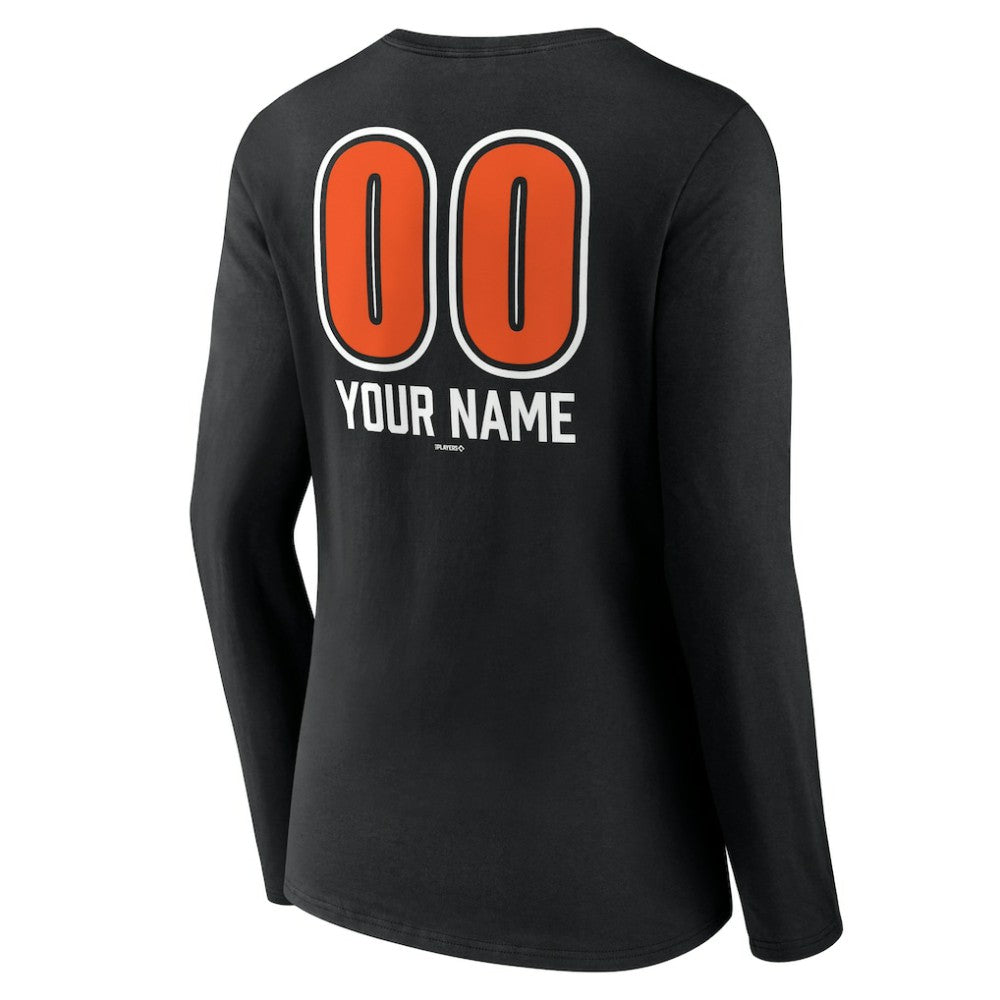 Baltimore Orioles Women's Personalized Name & Number Fastball Long Sleeve V-Neck T-Shirt - MLB