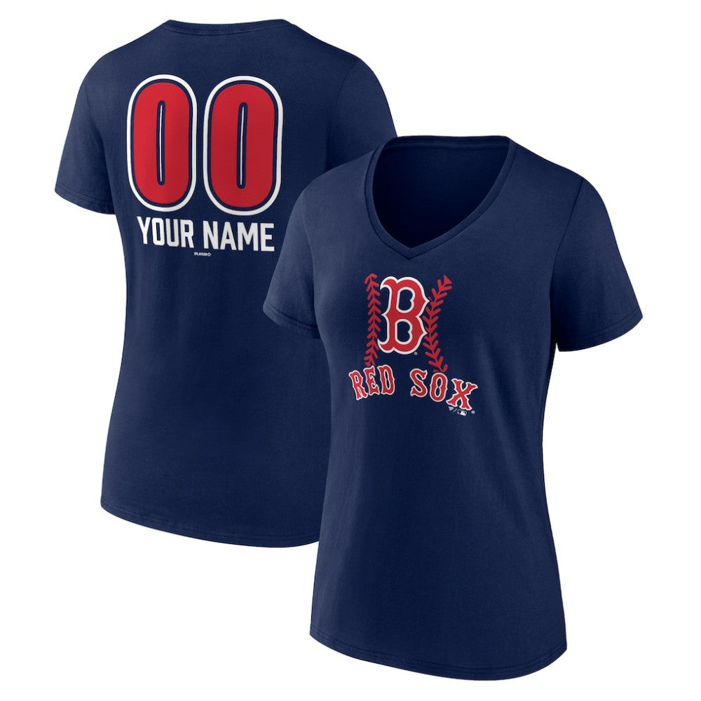 Boston Red Sox Women's Personalized Name & Number Fastball V-Neck T-Shirt - MLB