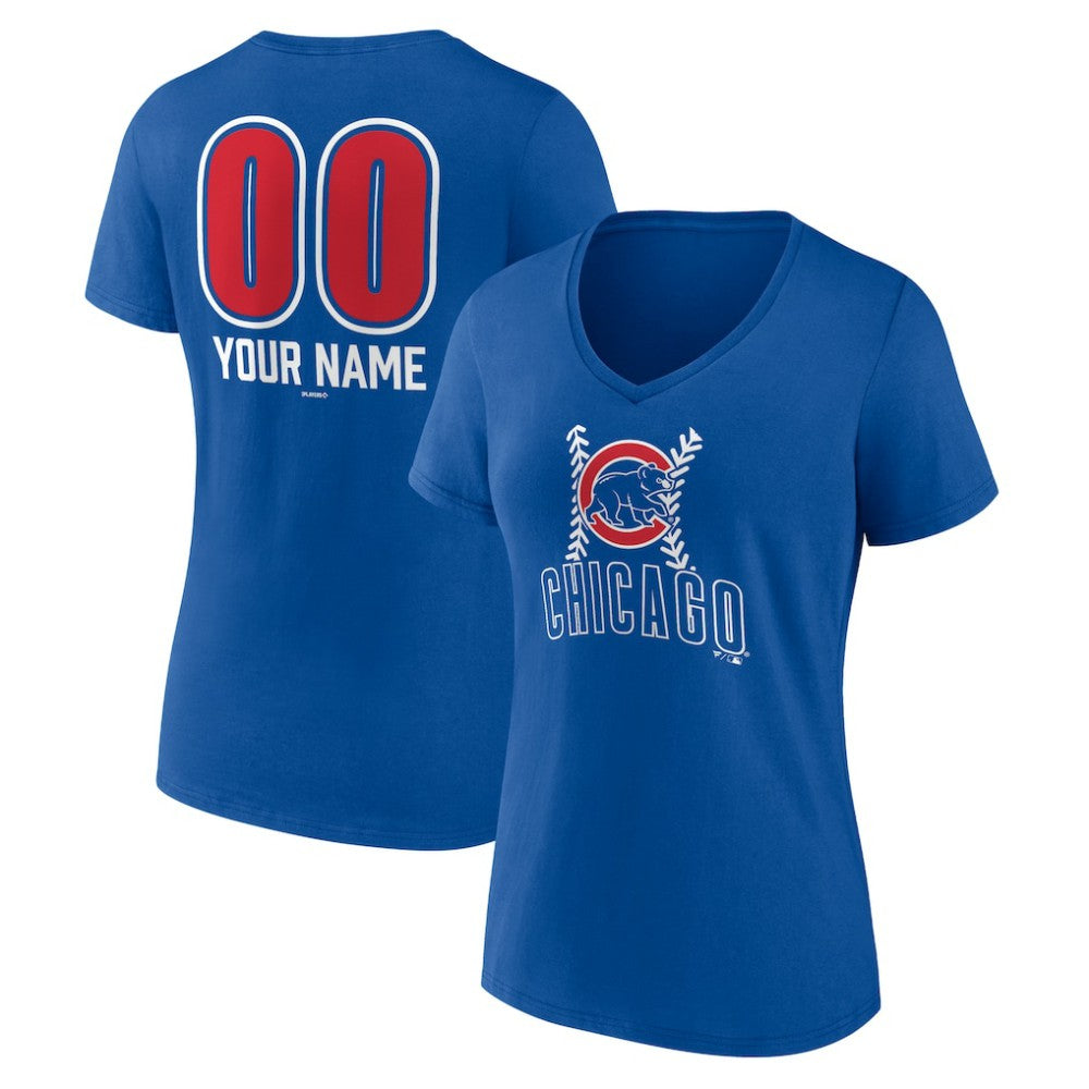 Chicago Cubs Women's Personalized Name & Number Fastball V-Neck T-Shirt - MLB