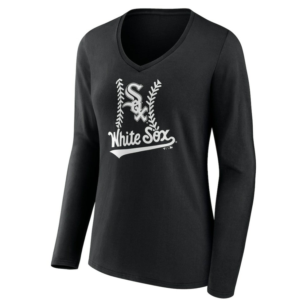 Chicago White Sox Women's Personalized Name & Number Fastball Long Sleeve V-Neck T-Shirt - MLB
