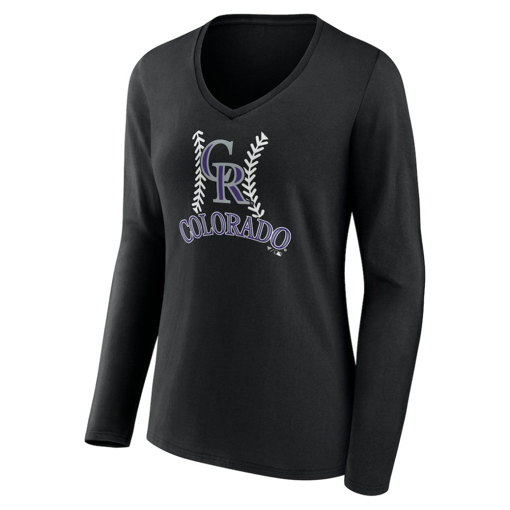 Colorado Rockies Women's Personalized Name & Number Fastball Long Sleeve V-Neck T-Shirt - MLB