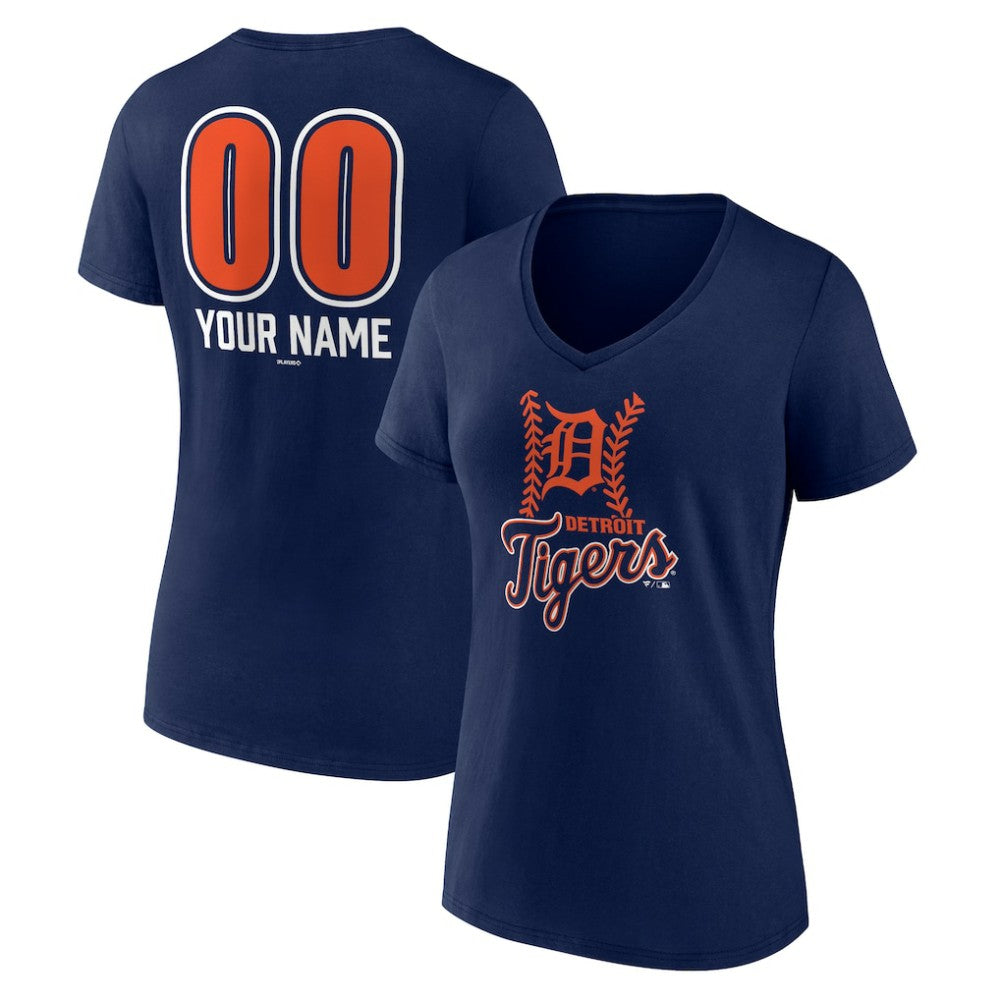 Detroit Tigers Women's Personalized Name & Number Fastball V-Neck T-Shirt - MLB