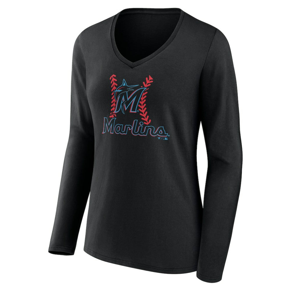 Miami Marlins Women's Personalized Name & Number Fastball Long Sleeve V-Neck T-Shirt - MLB