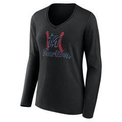 Miami Marlins Women's Personalized Name & Number Fastball Long Sleeve V-Neck T-Shirt - MLB