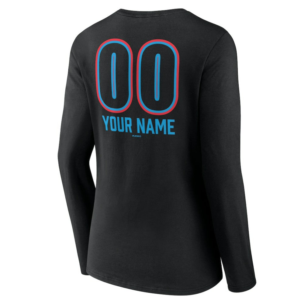 Miami Marlins Women's Personalized Name & Number Fastball Long Sleeve V-Neck T-Shirt - MLB