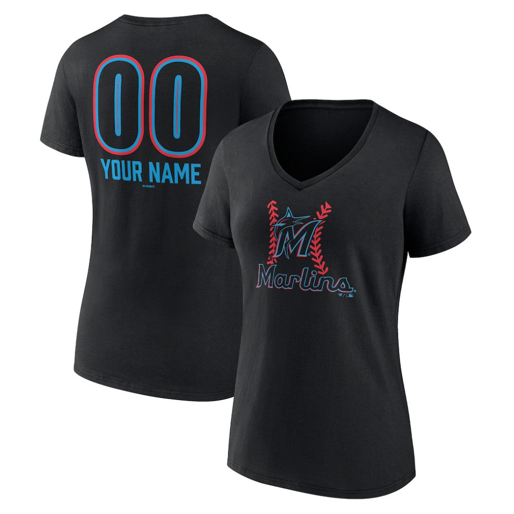 Miami Marlins Women's Personalized Name & Number Fastball V-Neck T-Shirt - MLB