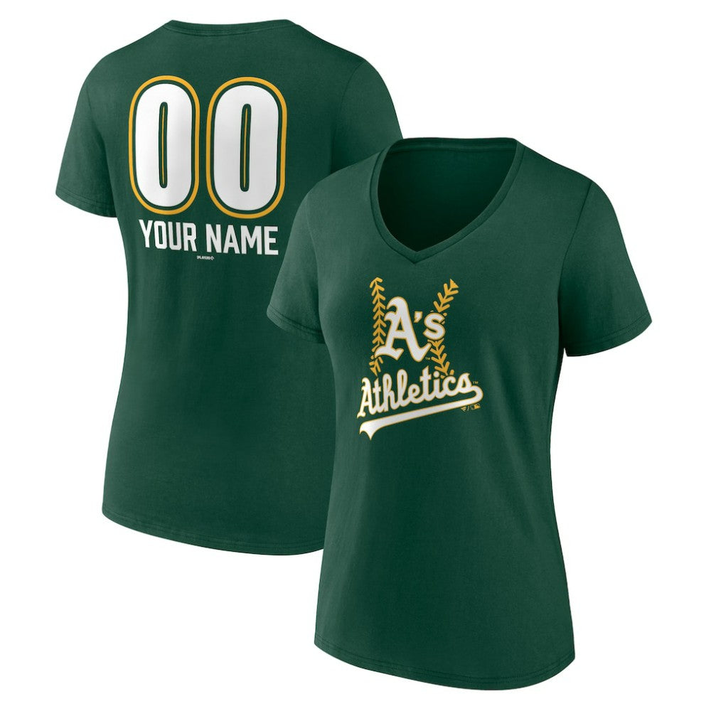 Athletics Women's Personalized Name & Number Fastball V-Neck T-Shirt - MLB