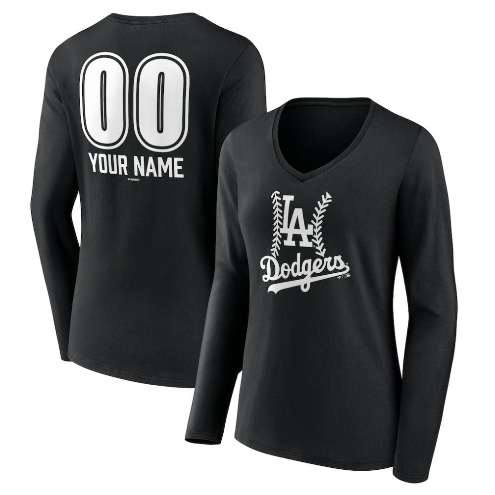 Los Angeles Dodgers Women's Personalized Name & Number Fastball Long Sleeve V-Neck T-Shirt - MLB