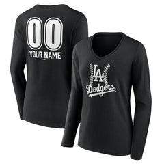 Los Angeles Dodgers Women's Personalized Name & Number Fastball Long Sleeve V-Neck T-Shirt - MLB