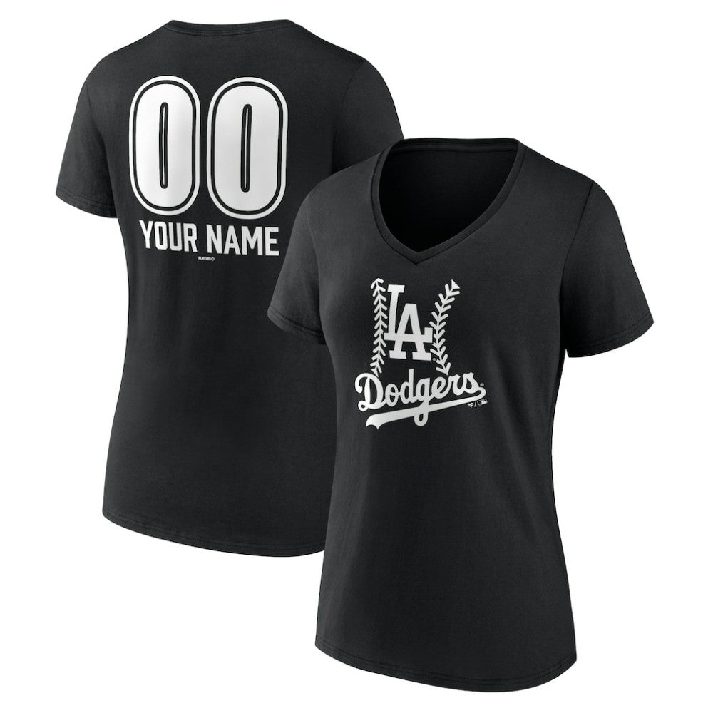 Los Angeles Dodgers Women's Personalized Name & Number Fastball V-Neck T-Shirt - MLB