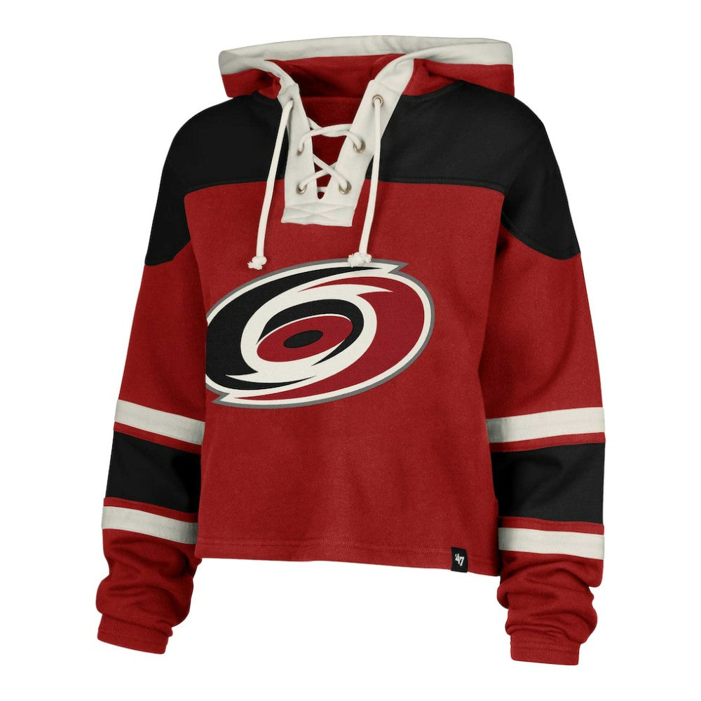 Sebastian Aho Carolina Hurricanes '47 Women's Superior Lacer Cropped Pullover Hoodie - Red - NHL