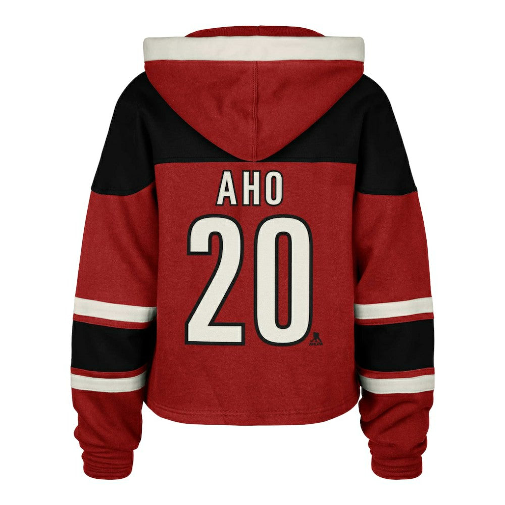 Sebastian Aho Carolina Hurricanes '47 Women's Superior Lacer Cropped Pullover Hoodie - Red - NHL