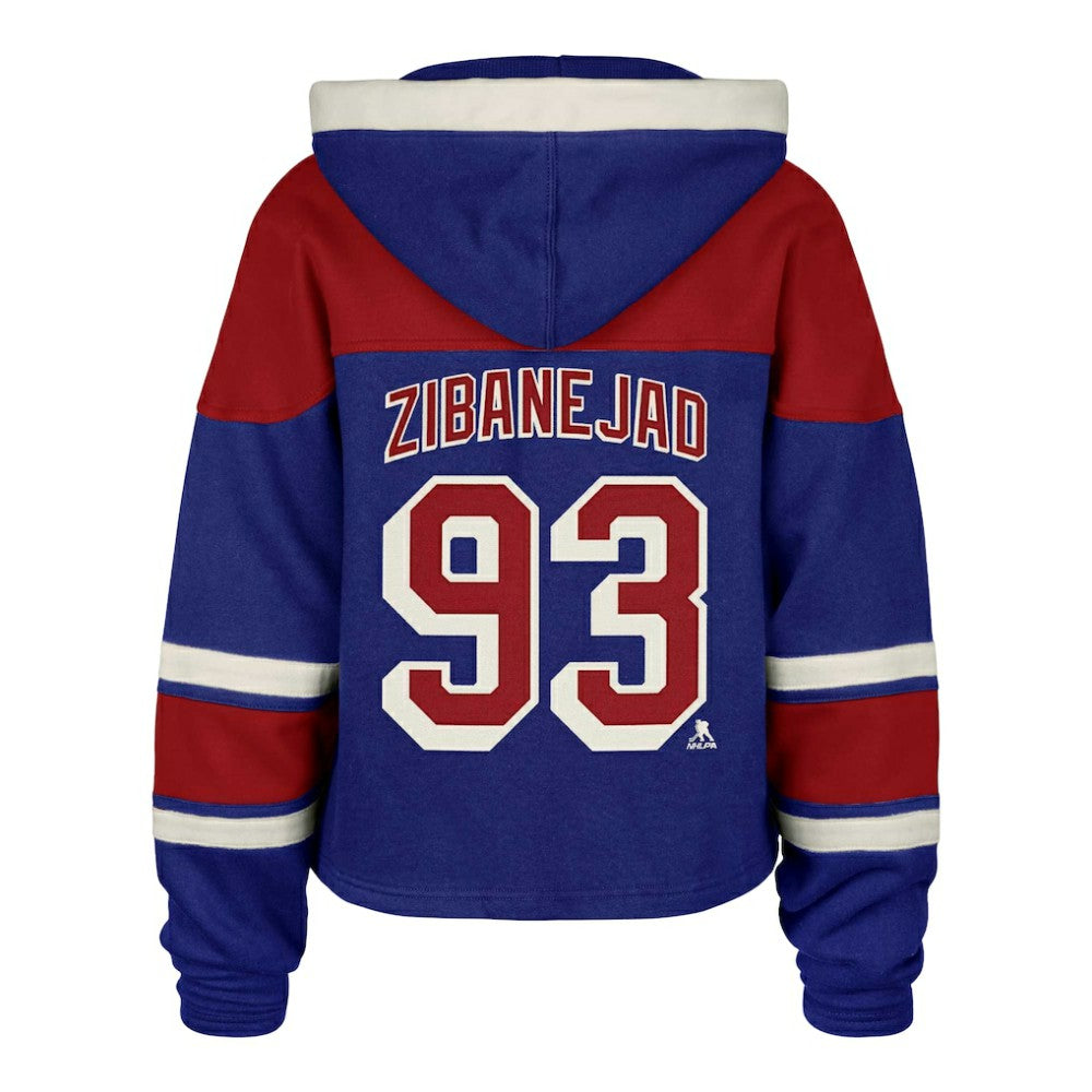 Mika Zibanejad New York Rangers '47 Women's Superior Lacer Cropped Pullover Hoodie - Blue - NHL