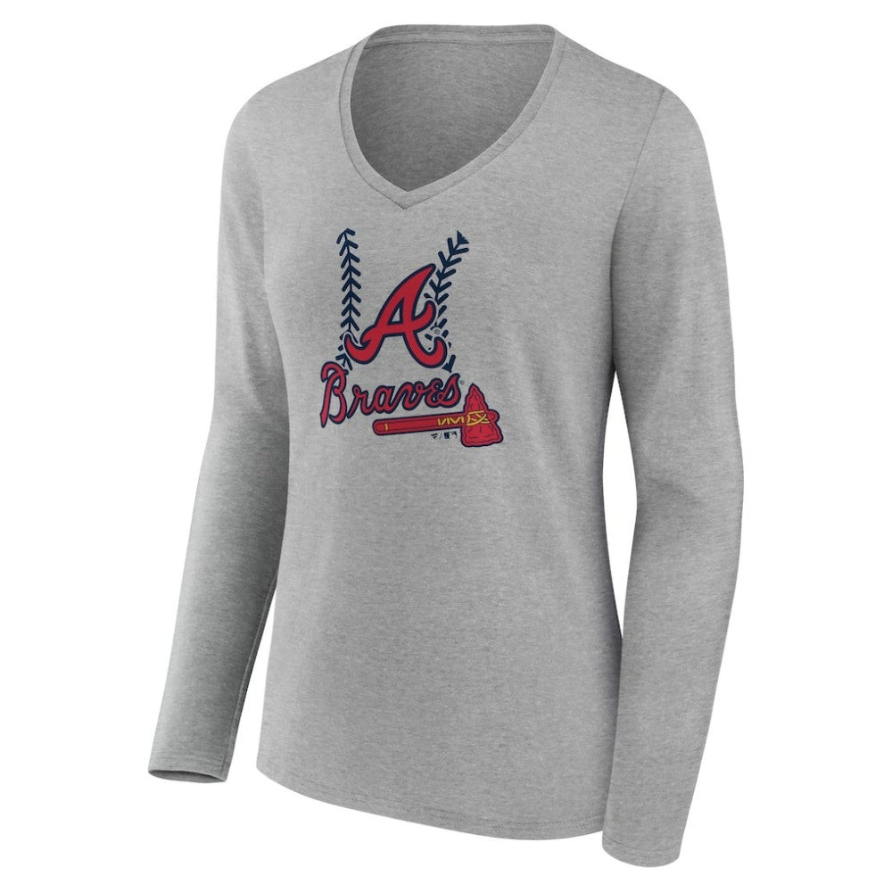 Atlanta Braves Women's Personalized Name & Number Fastball Long Sleeve V-Neck T-Shirt - MLB