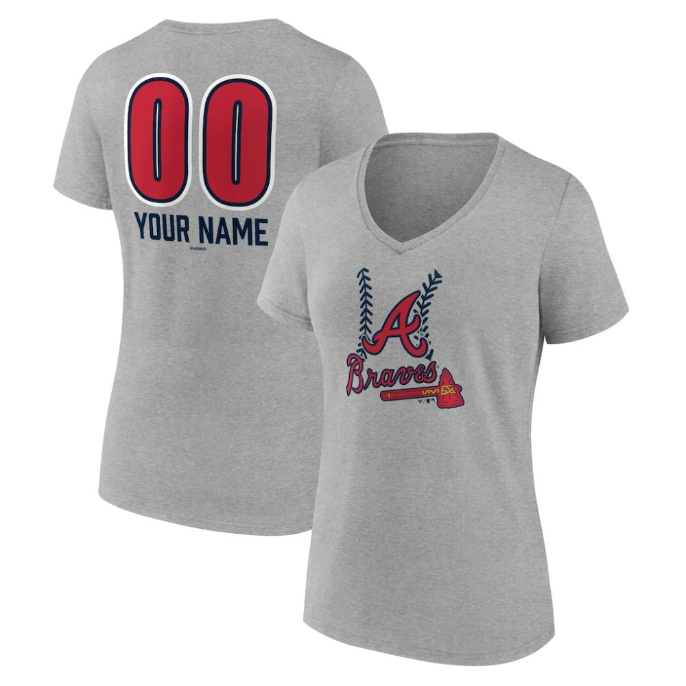 Atlanta Braves Women's Personalized Name & Number Fastball V-Neck T-Shirt - MLB